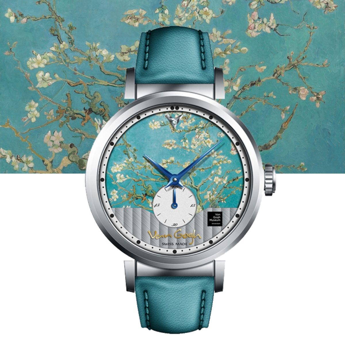 Van Gogh Almond Blossom Swiss Movement Leather Watch - One Quarter