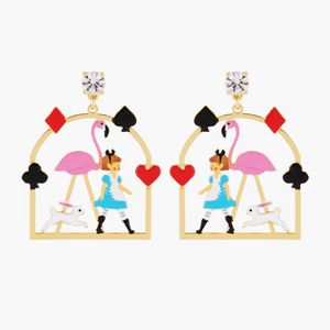 Les Néréides Alice in Wonderland Alice and Pink Flamingo Earrings-One Quarter