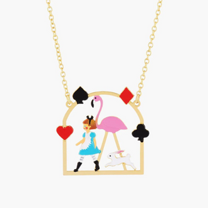 Les Néréides Alice in Wonderland Alice and Pink Flamingo Pendant Necklace-One Quarter