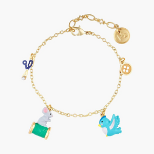Les Néréides Cinderella Bird and Mouse on Spool of Thread Bracelet-One Quarter
