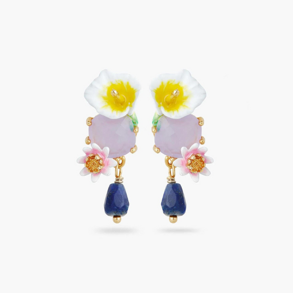 Les Néréides Claude Monet Water Lilies Calla and Lapis Lazuli Earrings-One Quarter