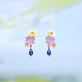 Les Néréides Claude Monet Water Lilies Calla and Lapis Lazuli Earrings-One Quarter