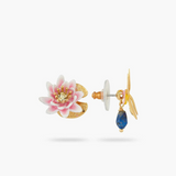 Les Néréides Claude Monet Water Lilies Dragonfly Asymmetrical Earrings-One Quarter