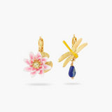 Les Néréides Claude Monet Water Lilies Dragonfly Asymmetrical Earrings-One Quarter