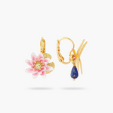 Les Néréides Claude Monet Water Lilies Dragonfly Asymmetrical Earrings-One Quarter
