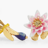 Les Néréides Claude Monet Water Lilies Dragonfly Asymmetrical Earrings-One Quarter