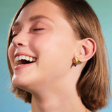 Les Néréides Claude Monet Water Lilies Dragonfly Asymmetrical Earrings-One Quarter