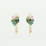 Les Néréides Claude Monet Water Lilies Lotus Flower and Blue Stone Clip Earrings-One Quarter