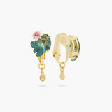Les Néréides Claude Monet Water Lilies Lotus Flower and Blue Stone Clip Earrings-One Quarter