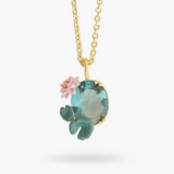 Les Néréides Claude Monet Water Lilies Lotus Flower and Blue Stone Pendant Necklace-One Quarter