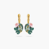 Les Néréides Claude Monet Water Lilies Lotus Flower and Blue Stone Sleeper Earrings-One Quarter