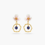 Les Néréides Claude Monet Water Lilies Pink Flower and Lapis Lazuli Hoop Earrings-One Quarter