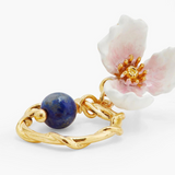 Les Néréides Claude Monet Water Lilies Pink Flower and Lapis Lazuli Hoop Earrings-One Quarter