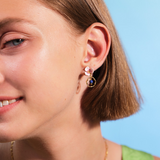Les Néréides Claude Monet Water Lilies Pink Flower and Lapis Lazuli Hoop Earrings-One Quarter
