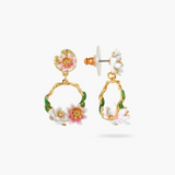 Les Néréides Claude Monet Water Lilies Pink and White Water Lily Asymmetrical Earrings-One Quarter