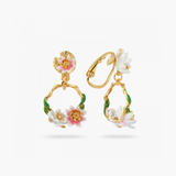 Les Néréides Claude Monet Water Lilies Pink and White Water Lily Asymmetrical Earrings-One Quarter