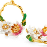 Les Néréides Claude Monet Water Lilies Pink and White Water Lily Asymmetrical Earrings-One Quarter