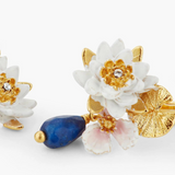 Les Néréides Claude Monet Water Lilies White Water Lily and Lapis Lazuli Earrings-One Quarter