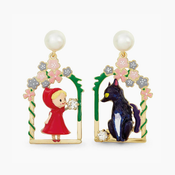 Les Néréides Little Red Riding Hood and Big Bad Wolf Earrings-One Quarter