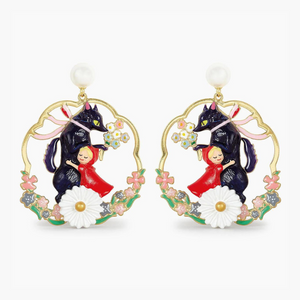 Les Néréides Little Red Riding Hood and Big Bad Wolf Hoop Earrings-One Quarter