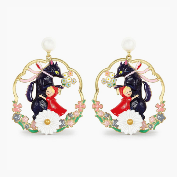 Les Néréides Little Red Riding Hood and Big Bad Wolf Hoop Earrings-One Quarter