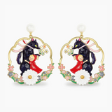 Les Néréides Little Red Riding Hood and Big Bad Wolf Hoop Earrings-One Quarter