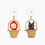 Les Néréides Little Red Riding Hood and Big Bad Wolf in Small Basket Earrings-One Quarter