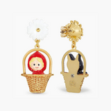 Les Néréides Little Red Riding Hood and Big Bad Wolf in Small Basket Earrings-One Quarter