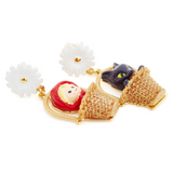 Les Néréides Little Red Riding Hood and Big Bad Wolf in Small Basket Earrings-One Quarter