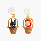 Les Néréides Little Red Riding Hood and Big Bad Wolf in Small Basket Earrings-One Quarter