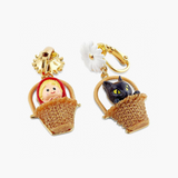 Les Néréides Little Red Riding Hood and Big Bad Wolf in Small Basket Earrings-One Quarter