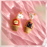Les Néréides Little Red Riding Hood and Big Bad Wolf in Small Basket Earrings-One Quarter