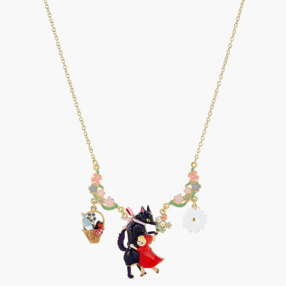 Les Néréides Little Red Riding Hood and Flowery Big Bad Wolf Statement Necklace-One Quarter