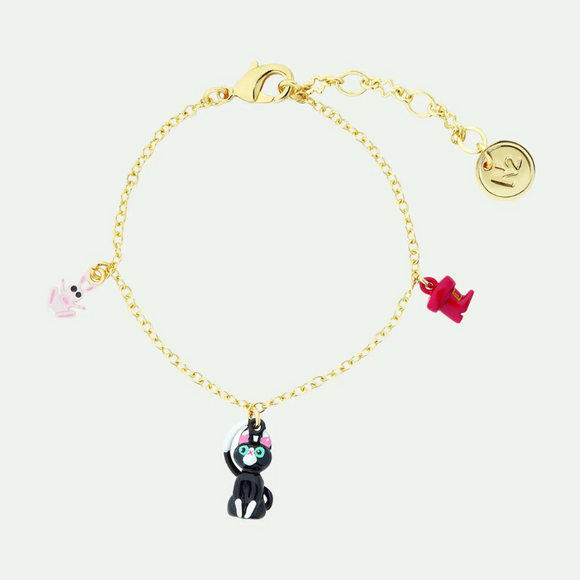 Les Néréides Puss in Boots Charming Cat, Red Boot and Rabbit Charm Bracelet-One Quarter