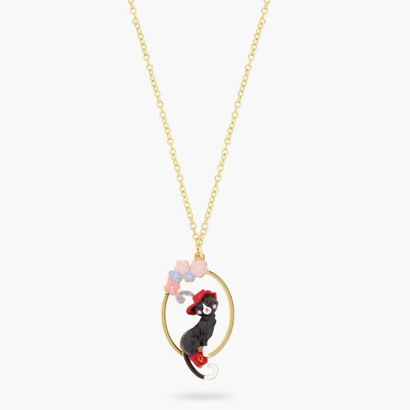 Les Néréides Puss in Boots Charming Cat and Flower Pendant Necklace-One Quarter
