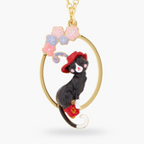 Les Néréides Puss in Boots Charming Cat and Flower Pendant Necklace-One Quarter