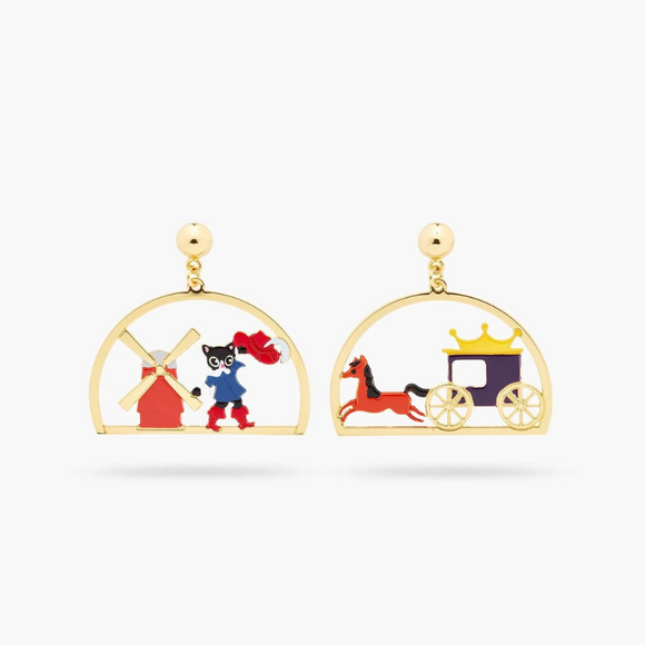 Les Néréides Puss in Boots Charming Cat and Windmill Earrings-One Quarter