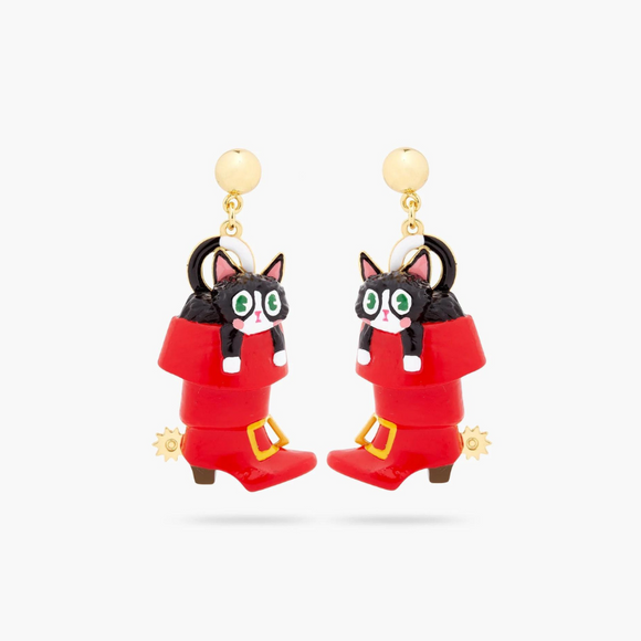 Les Néréides Puss in Boots Charming Cat in a Red Boot Earrings-One Quarter