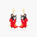 Les Néréides Puss in Boots Charming Cat in a Red Boot Earrings-One Quarter