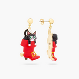 Les Néréides Puss in Boots Charming Cat in a Red Boot Earrings-One Quarter