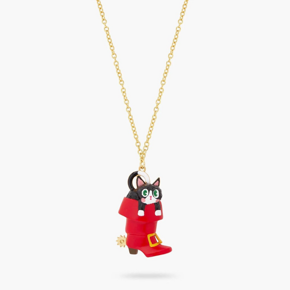 Les Néréides Puss in Boots Charming Cat in a Red Boot Pendant Necklace-One Quarter
