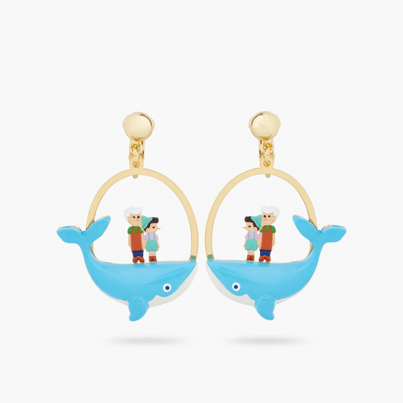 Les Néréides The Adventures of Pinocchio Gepetto and Pinocchio Standing on the Whale Earrings-One Quarter