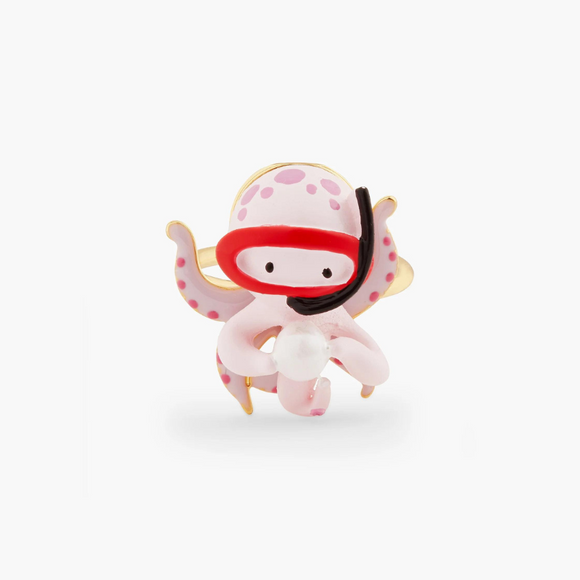 Les Néréides The Little Mermaid Pink Octopus Adjustable Ring-One Quarter