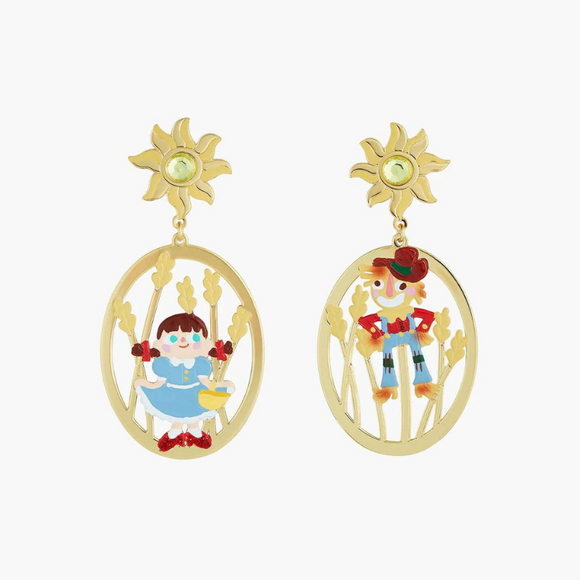 Les Néréides The Wizard of Oz Dorothy and Scarecrow Asymmetrical Earrings-One Quarter