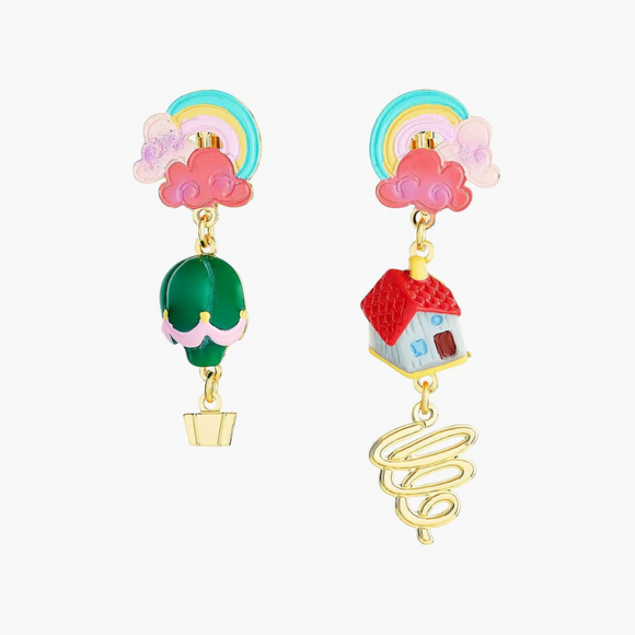 Les Néréides The Wizard of Oz Rainbow House and Hot Air Balloon Earrings-One Quarter