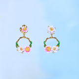 Les Néréides Claude Monet Water Lilies Pink and White Water Lily Asymmetrical Earrings-One Quarter