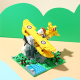 LiNooS Peanut® Snoopy Jungle Adventure Yellow Biplane Building Block Set-One Quarter