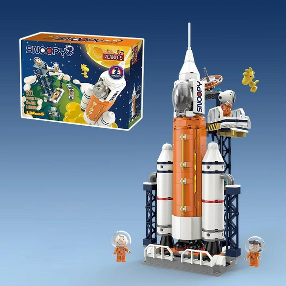 LiNooS Peanuts® Snoopy Lunar Traveler Lunar Rocket Building Block Set-One Quarter