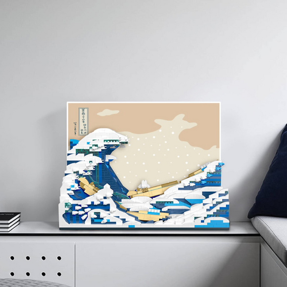 MOYU Masterpiece Katsushika Hokusai The Great Wave Micro-Diamond Particle Building Block Set-One Quarter