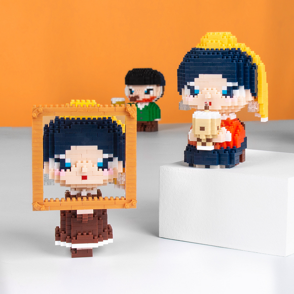 PINPINZHI Johannes Vermeer Girl with a Pearl Earring Figurine Micro-Diamond Particle Building Block Set-One Quarter